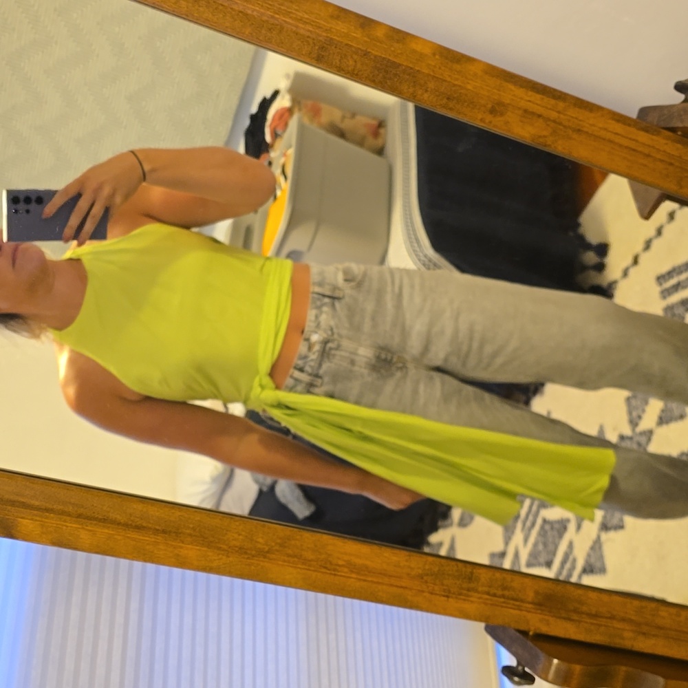 lime green/yellow backless tie halter